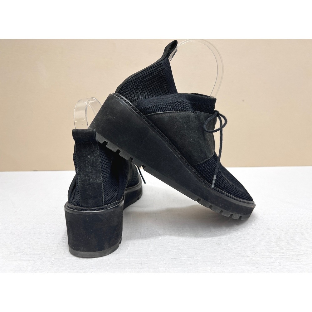 Eileen Fisher Platform Sneakers Women 9.5 Black Excellent Suede Knit Lug Sole